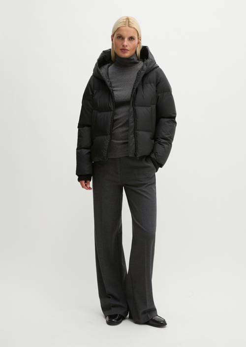 Regular-Fit Quilted Down Jacket with Hood Black in front view