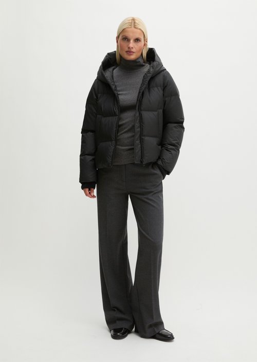 Regular-Fit Quilted Down Jacket with Hood — Black