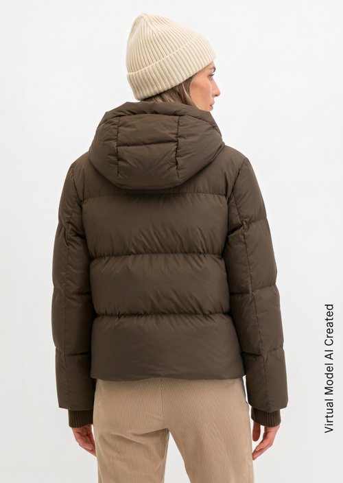 Regular-Fit Quilted Down Jacket with Hood — Burnt Coffee (alternate view)