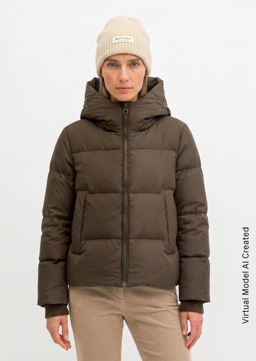 Regular-Fit Quilted Down Jacket with Hood — Burnt Coffee