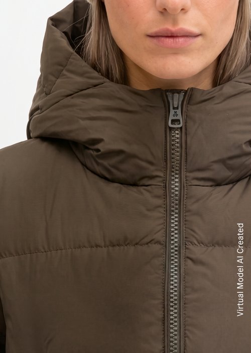 Regular-Fit Quilted Down Jacket with Hood — Burnt Coffee