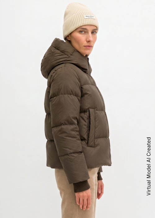 Regular-Fit Quilted Down Jacket with Hood — Burnt Coffee