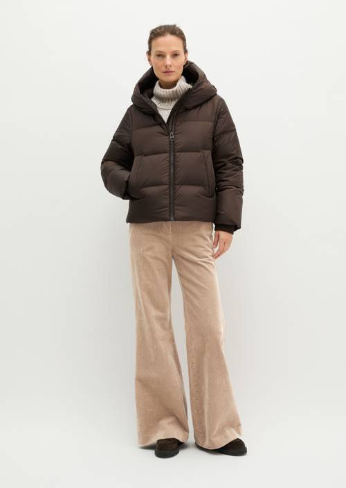 Regular-Fit Quilted Down Jacket with Hood Burnt Coffee in front view