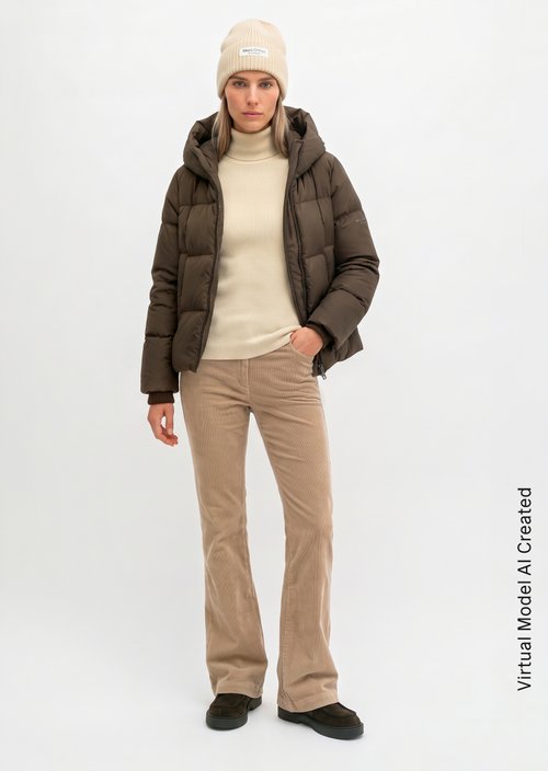 Regular-Fit Quilted Down Jacket with Hood — Burnt Coffee