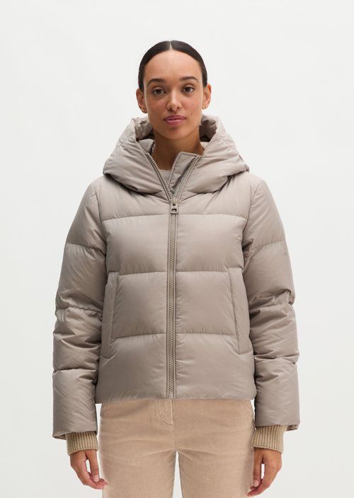 Regular-Fit Quilted Down Jacket with Hood — Earthy Taupe