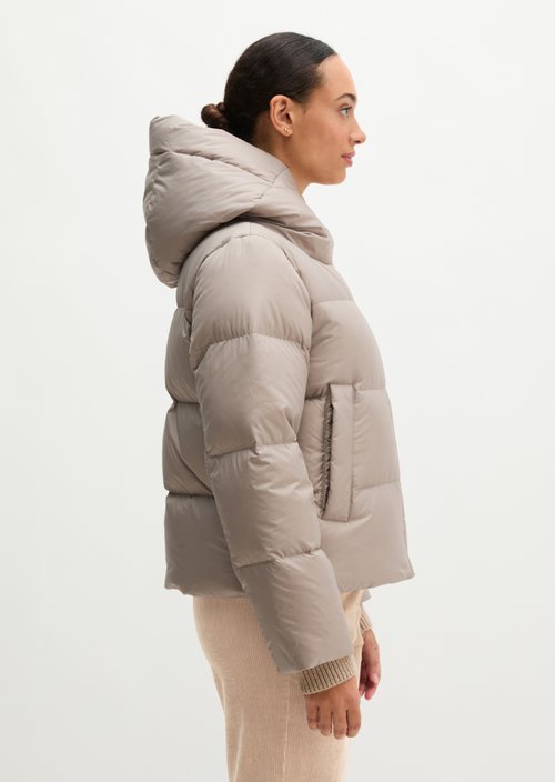 Regular-Fit Quilted Down Jacket with Hood — Earthy Taupe