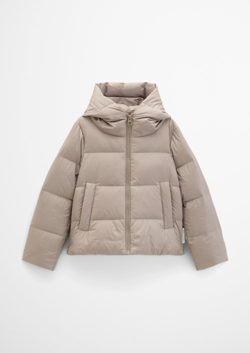 Regular-Fit Quilted Down Jacket with Hood — Earthy Taupe