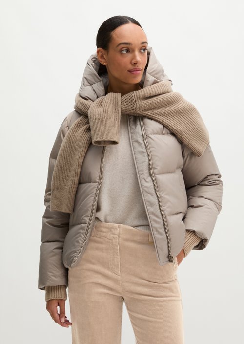 Regular-Fit Quilted Down Jacket with Hood — Earthy Taupe