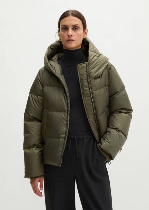 Regular-Fit Quilted Down Jacket with Hood Dim Shadow in front view