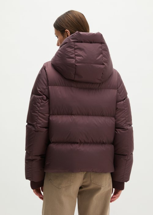 Regular-Fit Quilted Down Jacket with Hood — Black Cherry