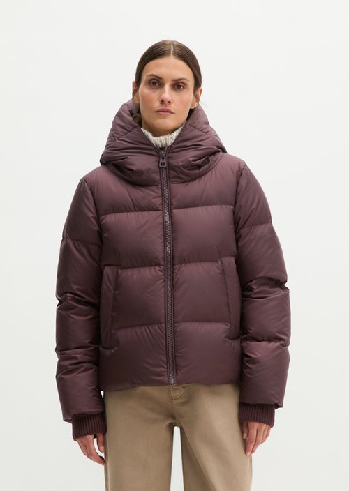 Regular-Fit Quilted Down Jacket with Hood — Black Cherry