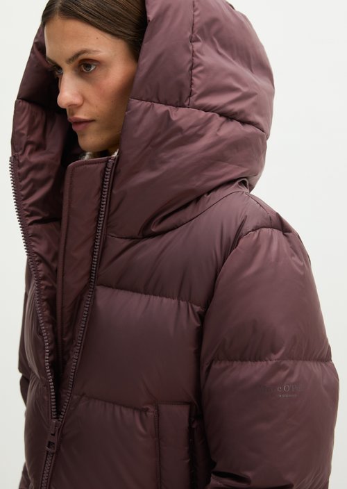 Regular-Fit Quilted Down Jacket with Hood — Black Cherry