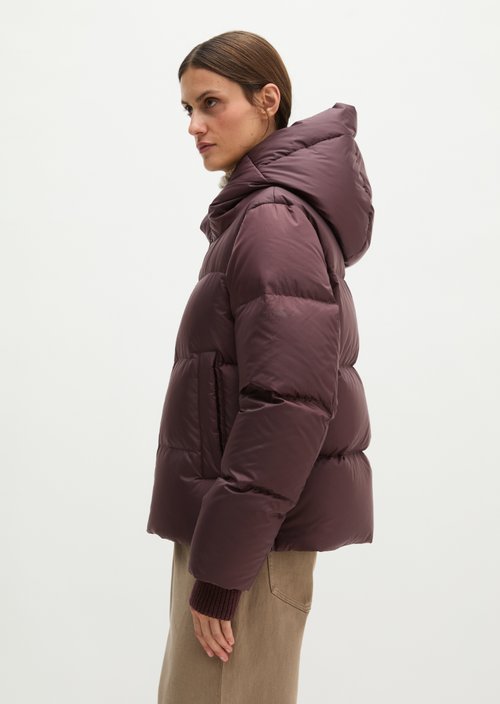 Regular-Fit Quilted Down Jacket with Hood — Black Cherry