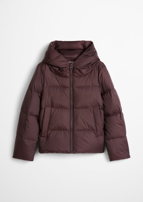 Regular-Fit Quilted Down Jacket with Hood — Black Cherry