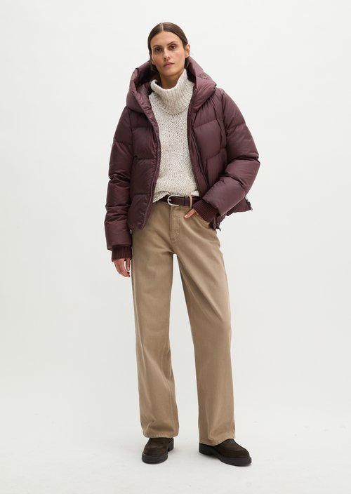 Regular-Fit Quilted Down Jacket with Hood — Black Cherry