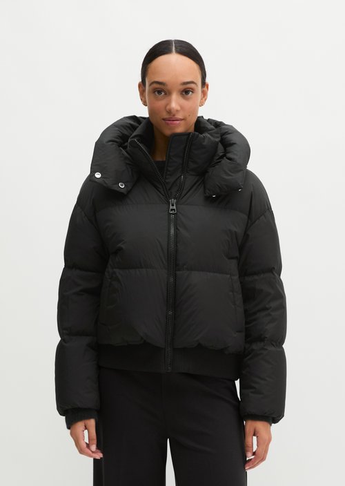 Regular-Fit Quilted Down Hooded Jacket — Black
