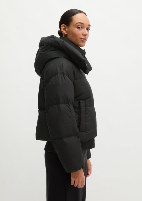 Regular-Fit Quilted Down Hooded Jacket — Black