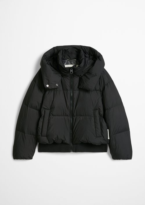 Regular-Fit Quilted Down Hooded Jacket — Black