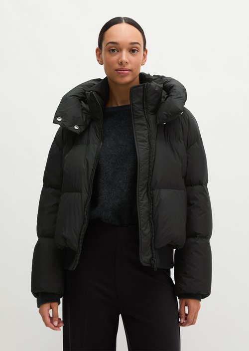 Regular-Fit Quilted Down Hooded Jacket — Black
