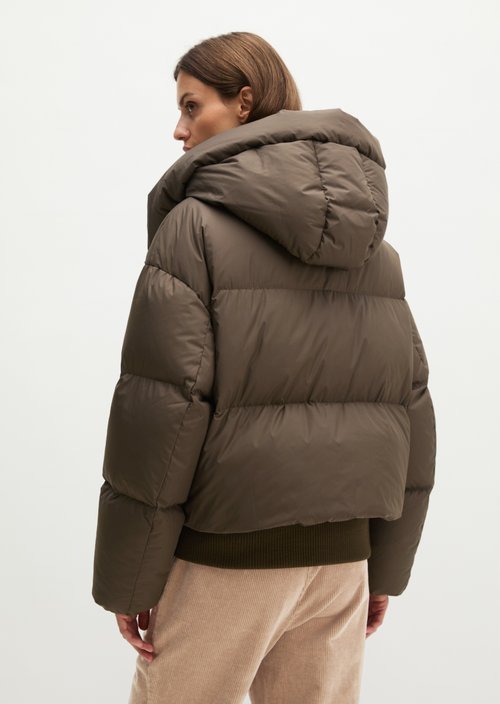 Regular-Fit Quilted Down Hooded Jacket — Burnt Coffee