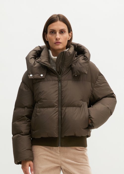 Regular-Fit Quilted Down Hooded Jacket — Burnt Coffee