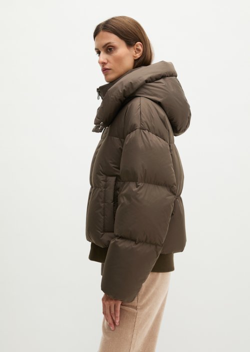 Regular-Fit Quilted Down Hooded Jacket — Burnt Coffee