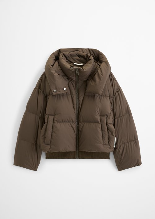 Regular-Fit Quilted Down Hooded Jacket — Burnt Coffee
