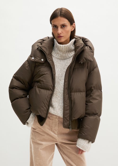 Regular-Fit Quilted Down Hooded Jacket — Burnt Coffee