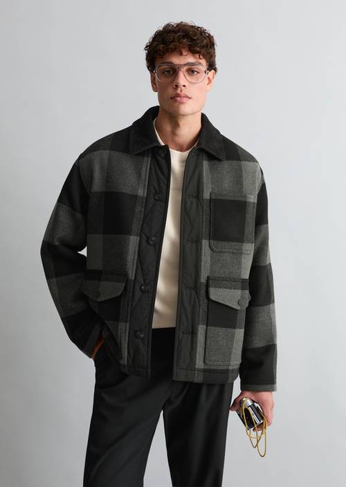 Leicht wattierte Wolljacke regular Dark Green in Frontalansicht