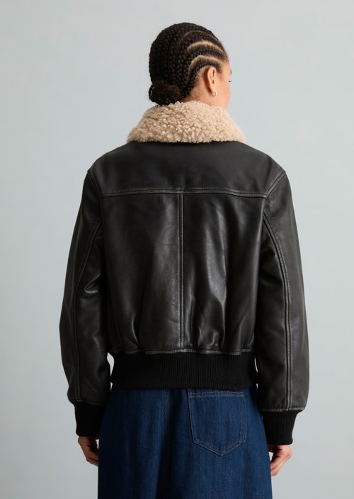 Regular-Fit Aviator-Style Leather Jacket — Black