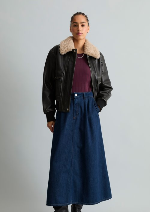 Regular-Fit Aviator-Style Leather Jacket — Black