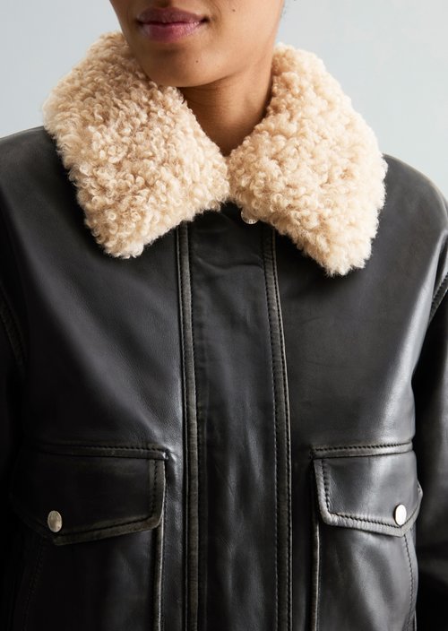 Regular-Fit Aviator-Style Leather Jacket — Black
