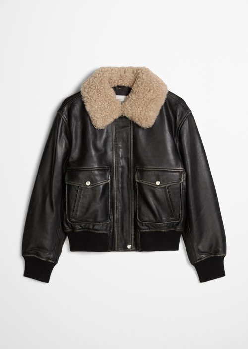 Regular-Fit Aviator-Style Leather Jacket — Black