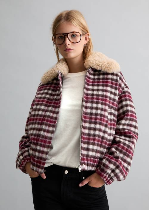 Regular-Fit Checkered Wool Blouson Offwhite in front view