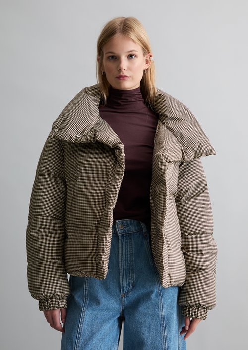 Patterned Puffer Jacket, Regular Fit — Light Brown