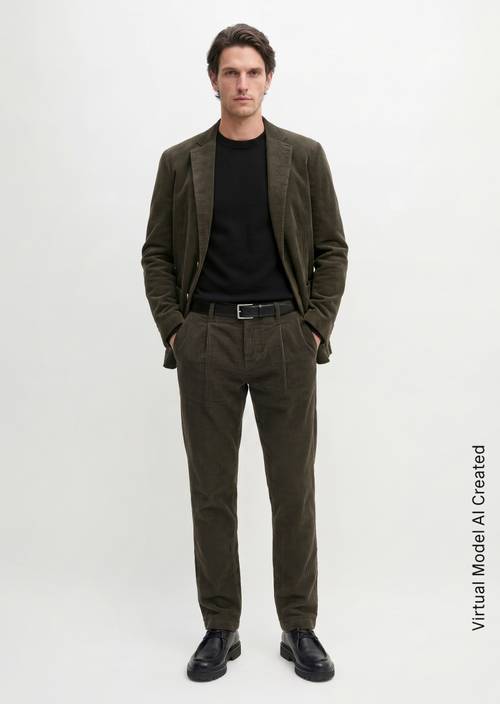 Osby Pleated Tapered Corduroy Pants Wooden Earth in front view