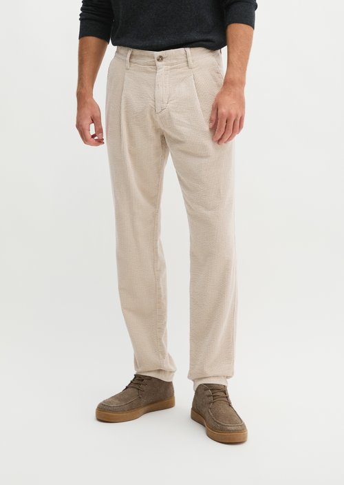 Osby Pleated Tapered Corduroy Pants — Linen Beige