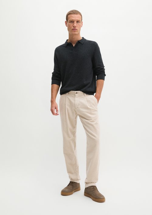 Osby Pleated Tapered Corduroy Pants — Linen Beige