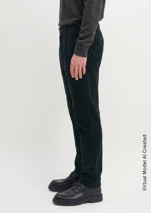 Osby Pleated Tapered Corduroy Pants — Dark Navy
