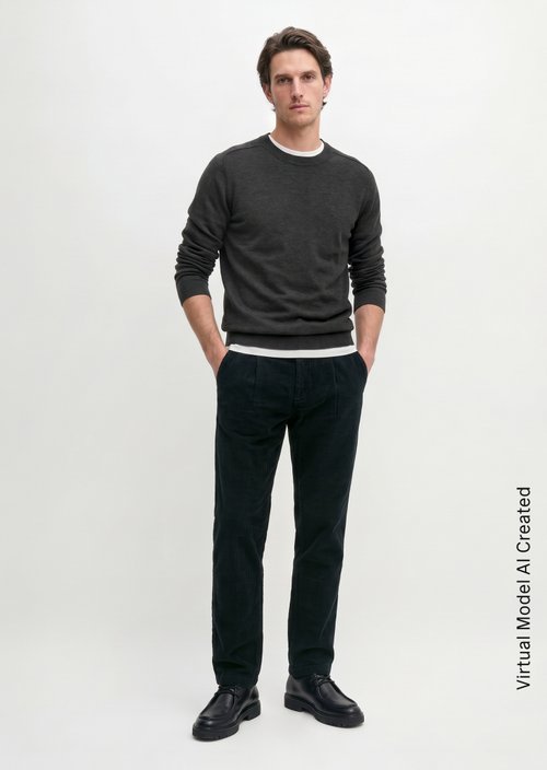 Osby Pleated Tapered Corduroy Pants — Dark Navy