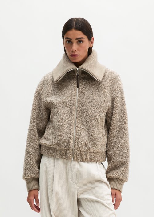 Teddy Jacket, Regular Fit — Stone Taupe Melange