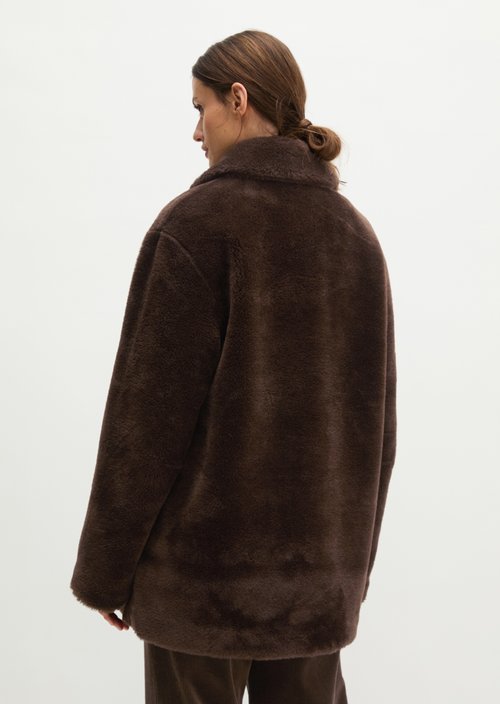 Casual Teddy Short Coat — Burnt Coffee