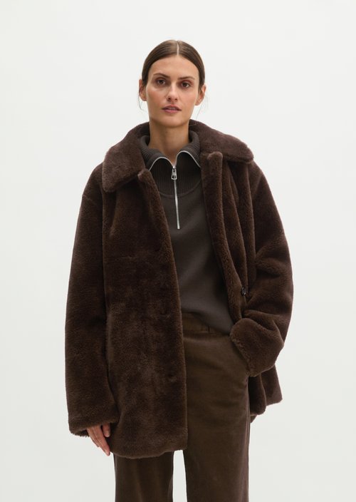 Casual Teddy Short Coat — Burnt Coffee