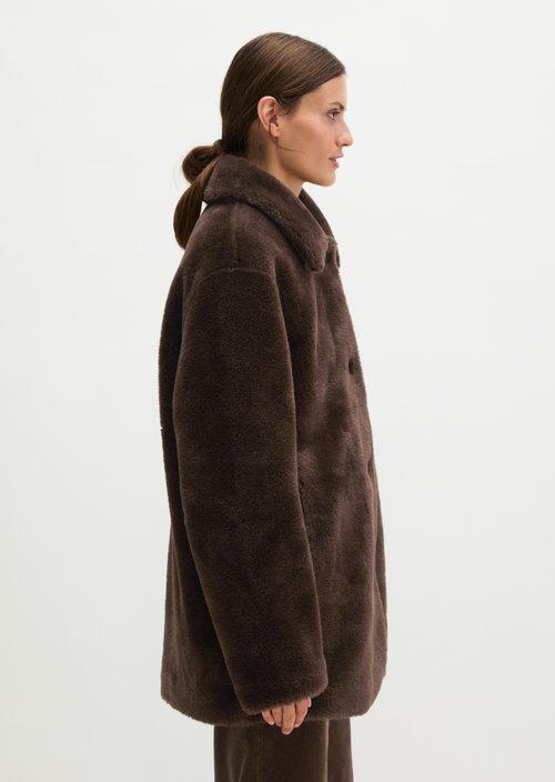 Casual Teddy Short Coat — Burnt Coffee