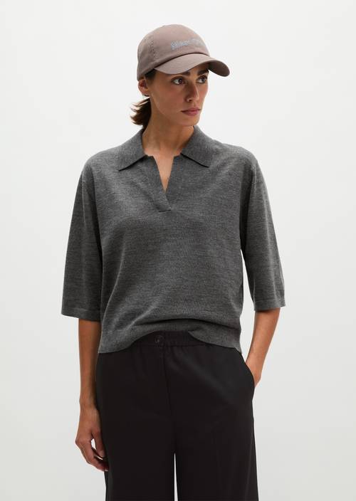 Loose knit polo shirt Dark Granite Melange in front view