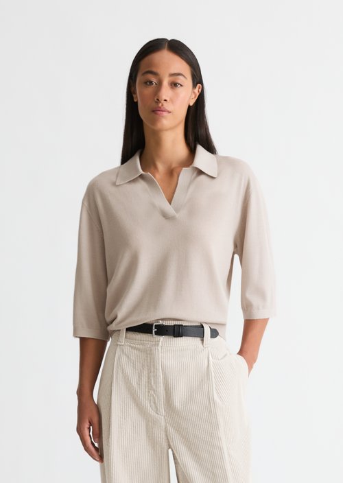 Loose knit polo shirt — Natural