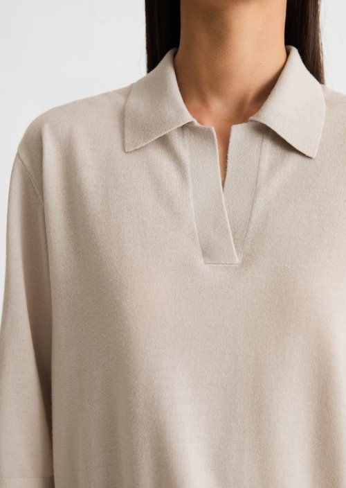 Loose knit polo shirt — Natural