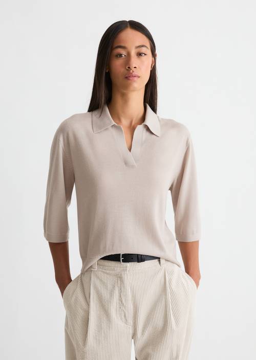 Loose knit polo shirt Natural in front view