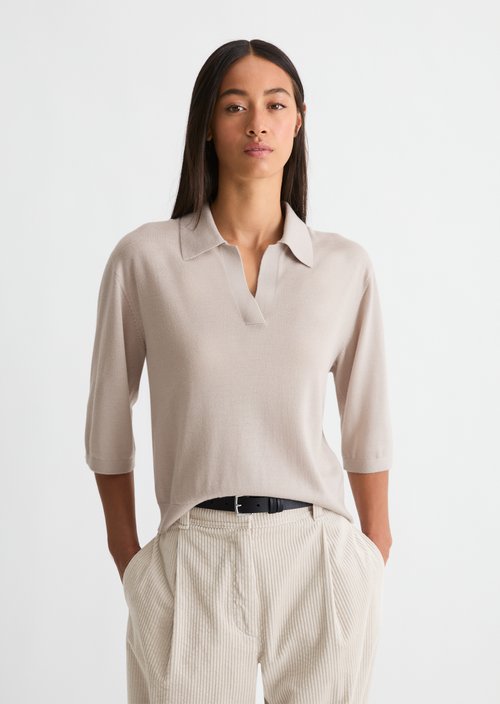 Loose knit polo shirt — Natural