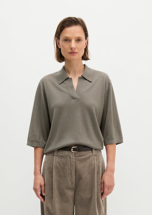 Loose knit polo shirt — Stone Taupe